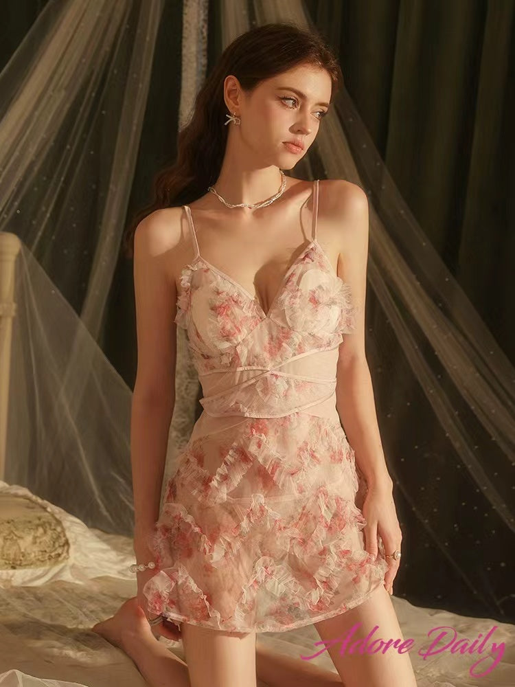 Floral Ruffle Slim-Fit Slip Dress – Adore Daily